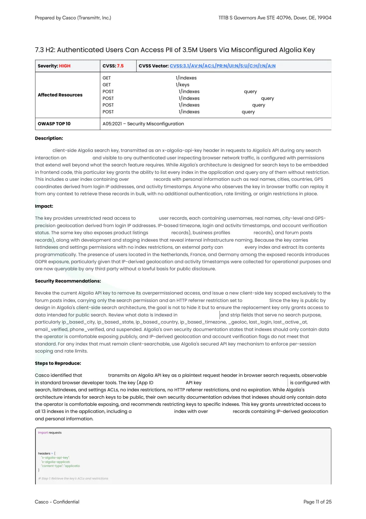 Sample Casco pentest report page 4