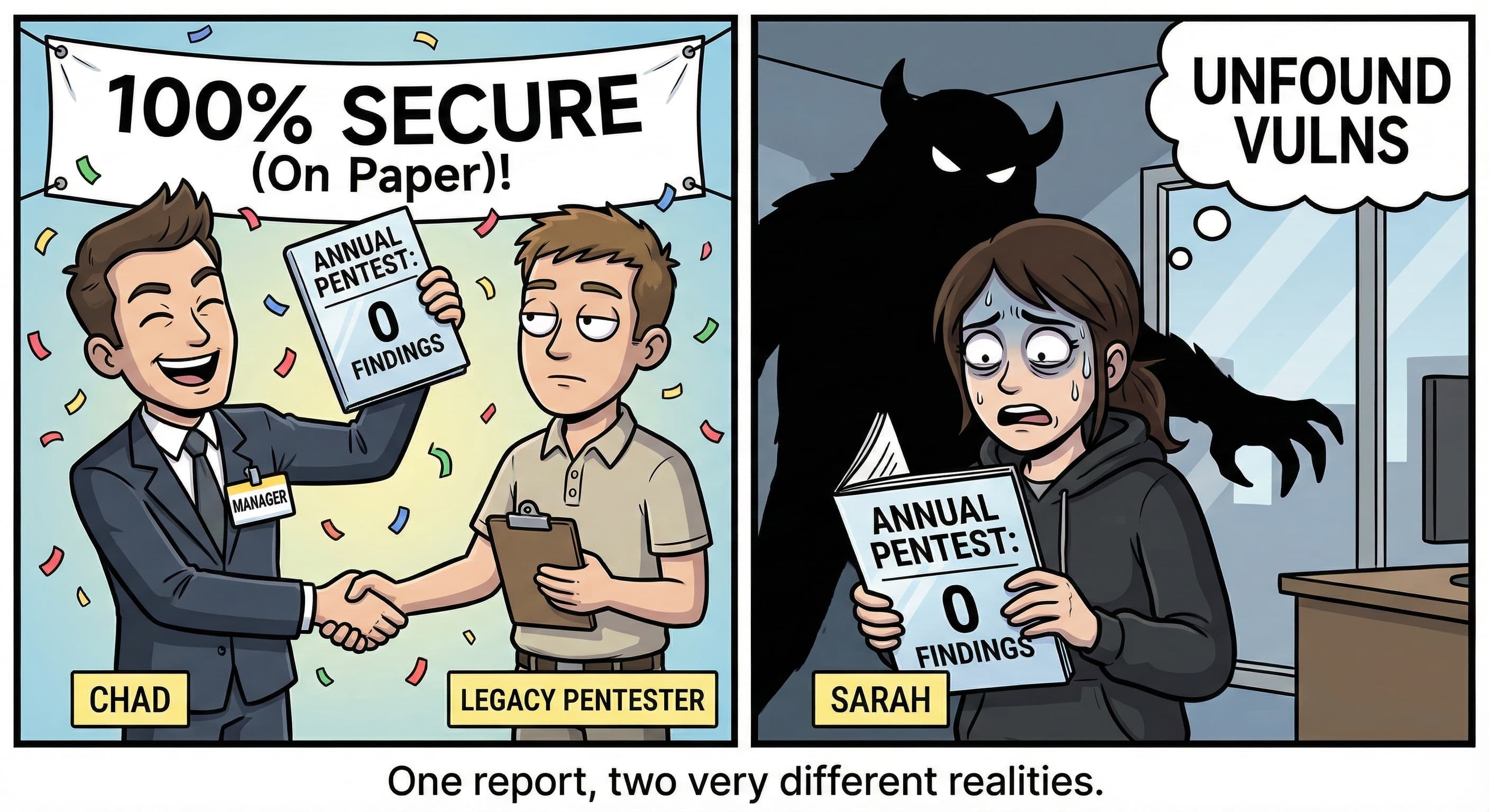 Meme showing a clean pentest report