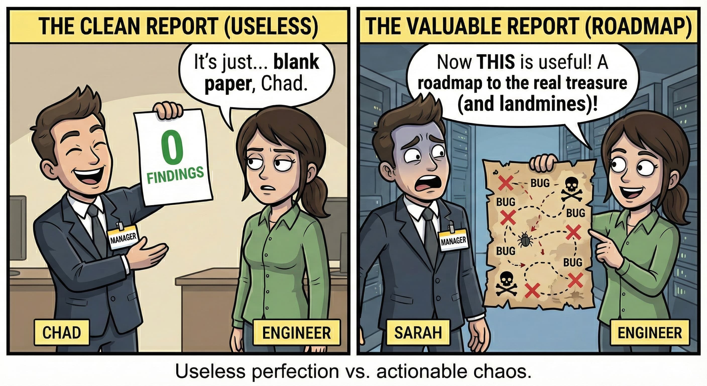 Meme showing a clean pentest report