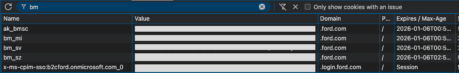 Ford cookie configuration