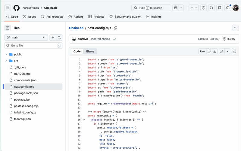 A screenshot of the malicious code in the build configuration files.